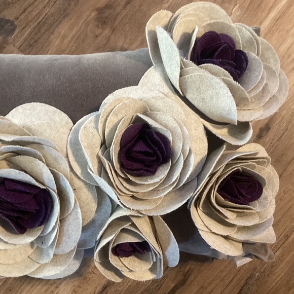 Grey Pillow with Purple Flower Appliqué - Picture 2 of 4